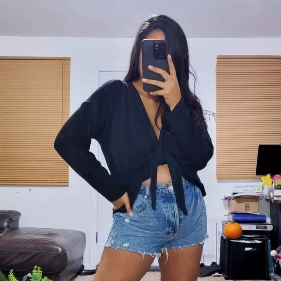 LOVERICHE BLACK RUCHED FRONT TOP S M L 4 6 8 10 12 - Picture 4 of 8